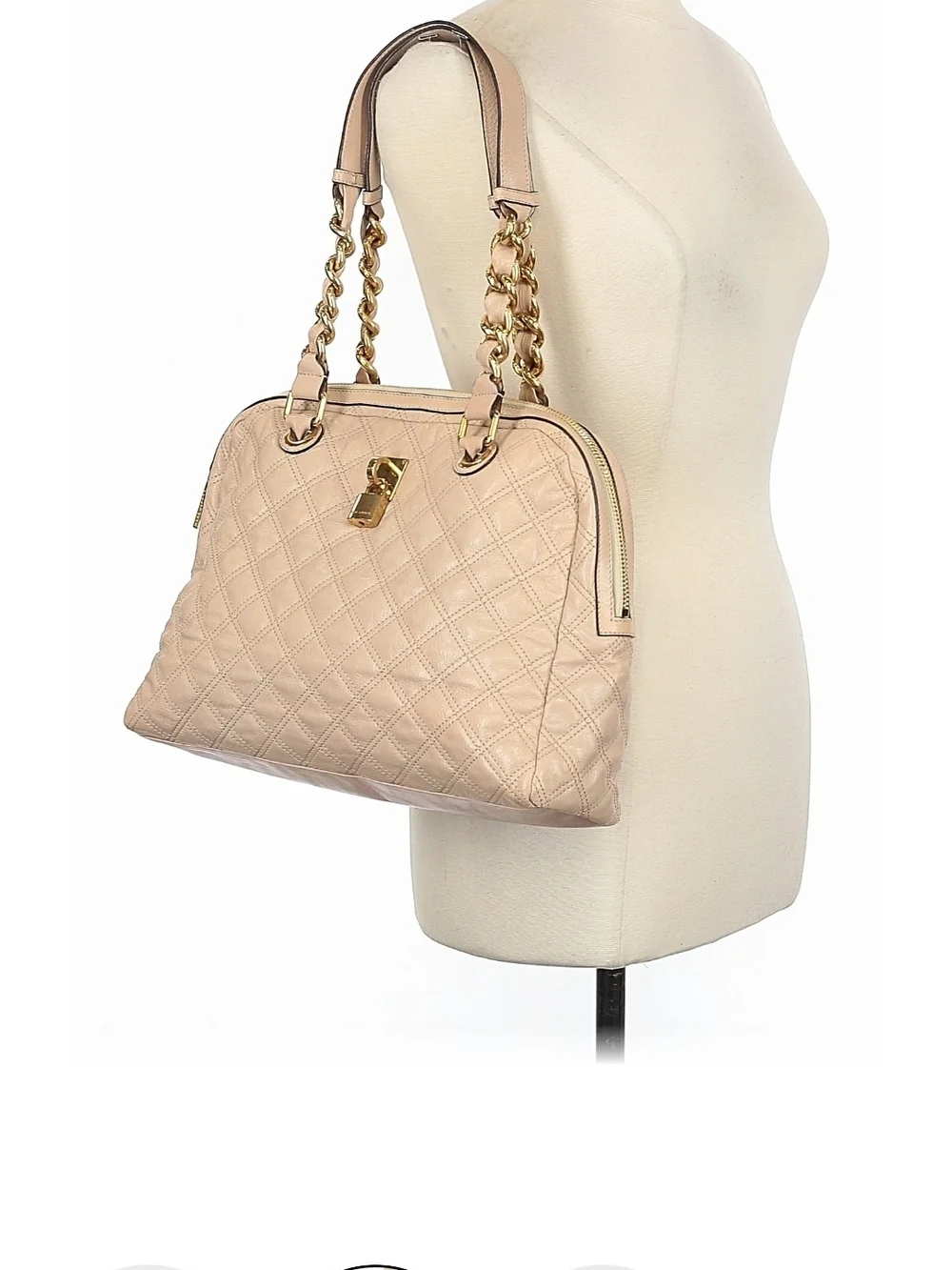 Marc Jacobs Quilted Beige Leather Dome Satchel with Gold Hardware